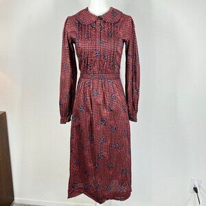 Vintage 80's Albert Nipon Dress Librariancore Gingham Midi Button Up Size 6